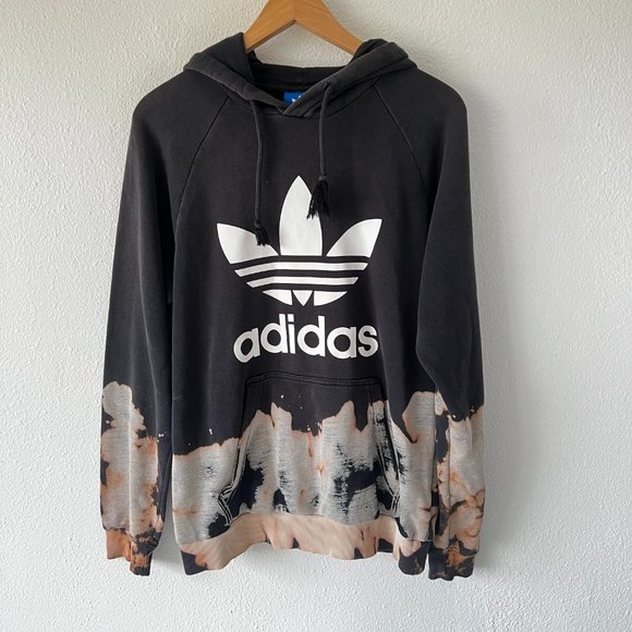 adidas Tops - ADIDAS Trefoil Logo Black Bleach Dyed Pullover Hoodie Sweatshirt